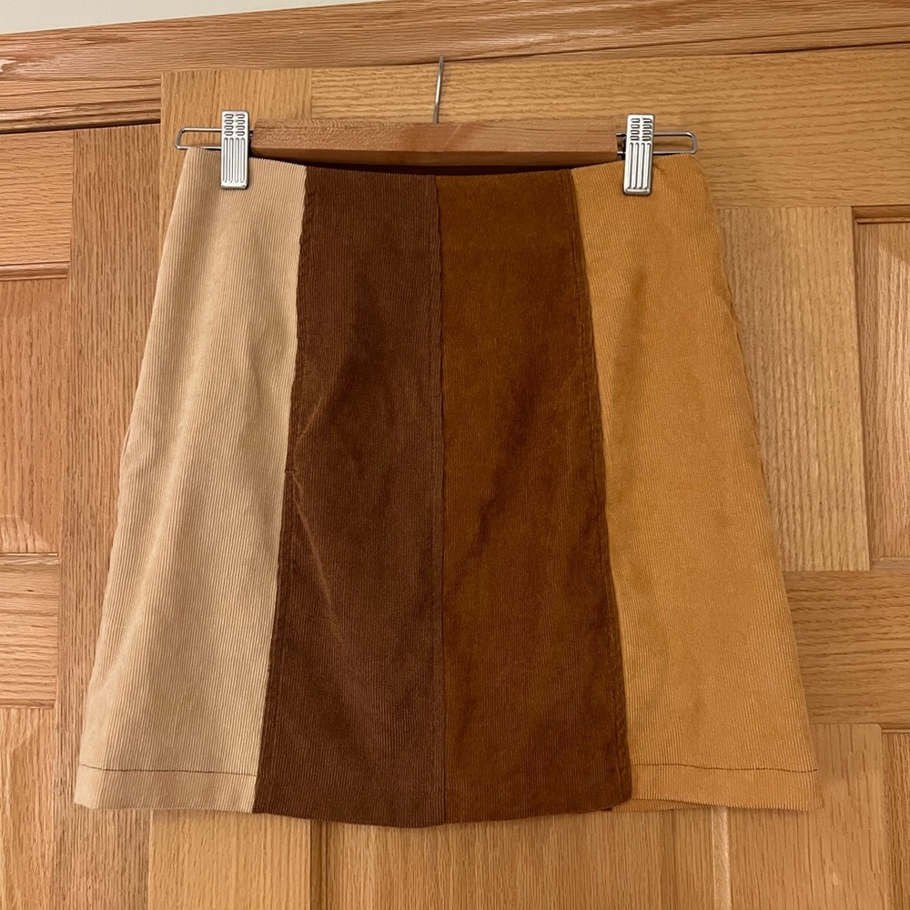 Altar'd State Tan and Brown Panel Mini Skirt